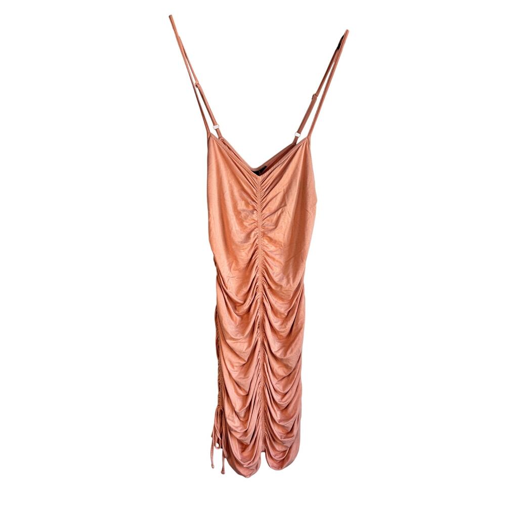 Volcom Ruched Bodycon Mini Dress Peach Spaghetti Strap Size Medium